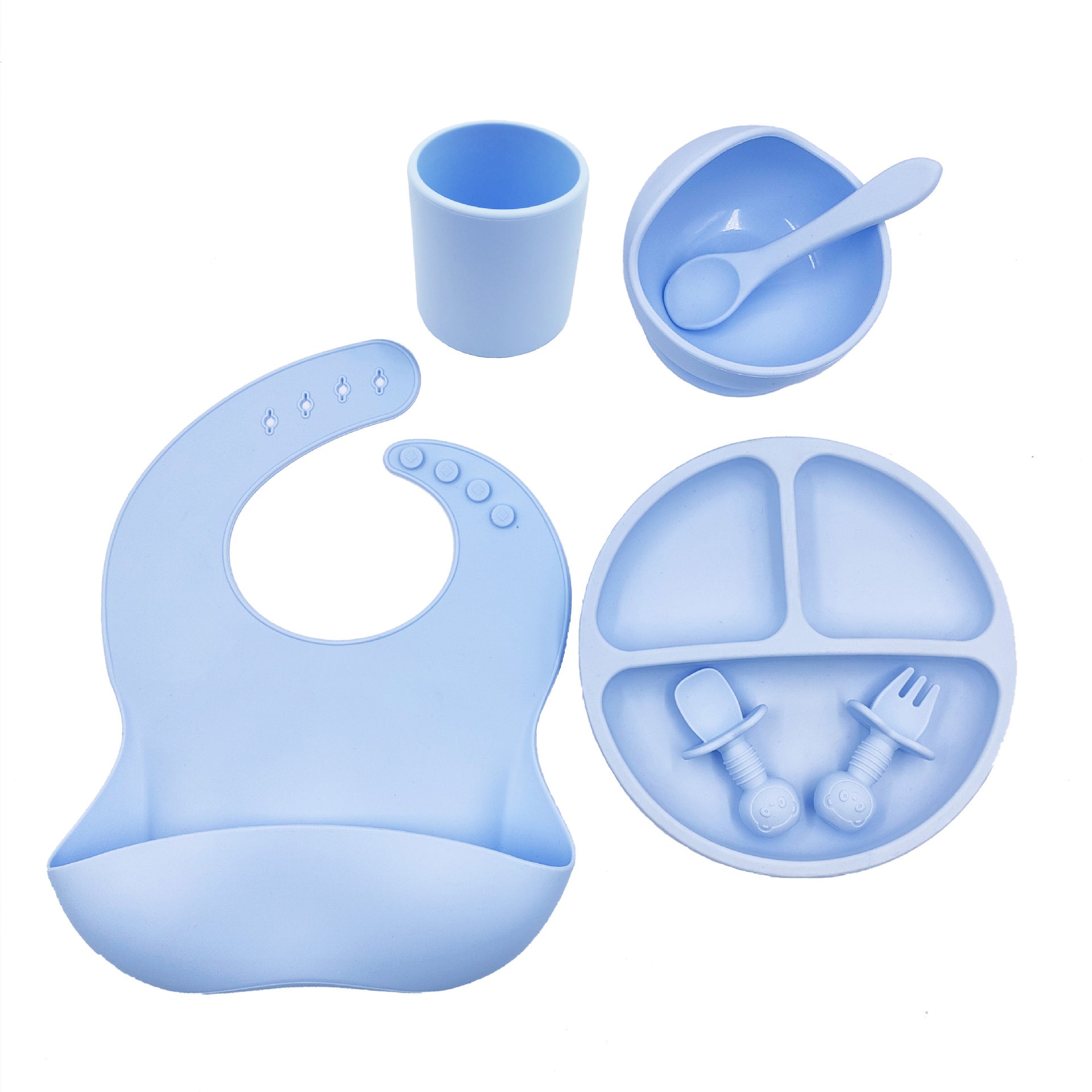 Mivorelle Baby Feeding Set — Silicone Bib, Bowl, Plate & Cutlery