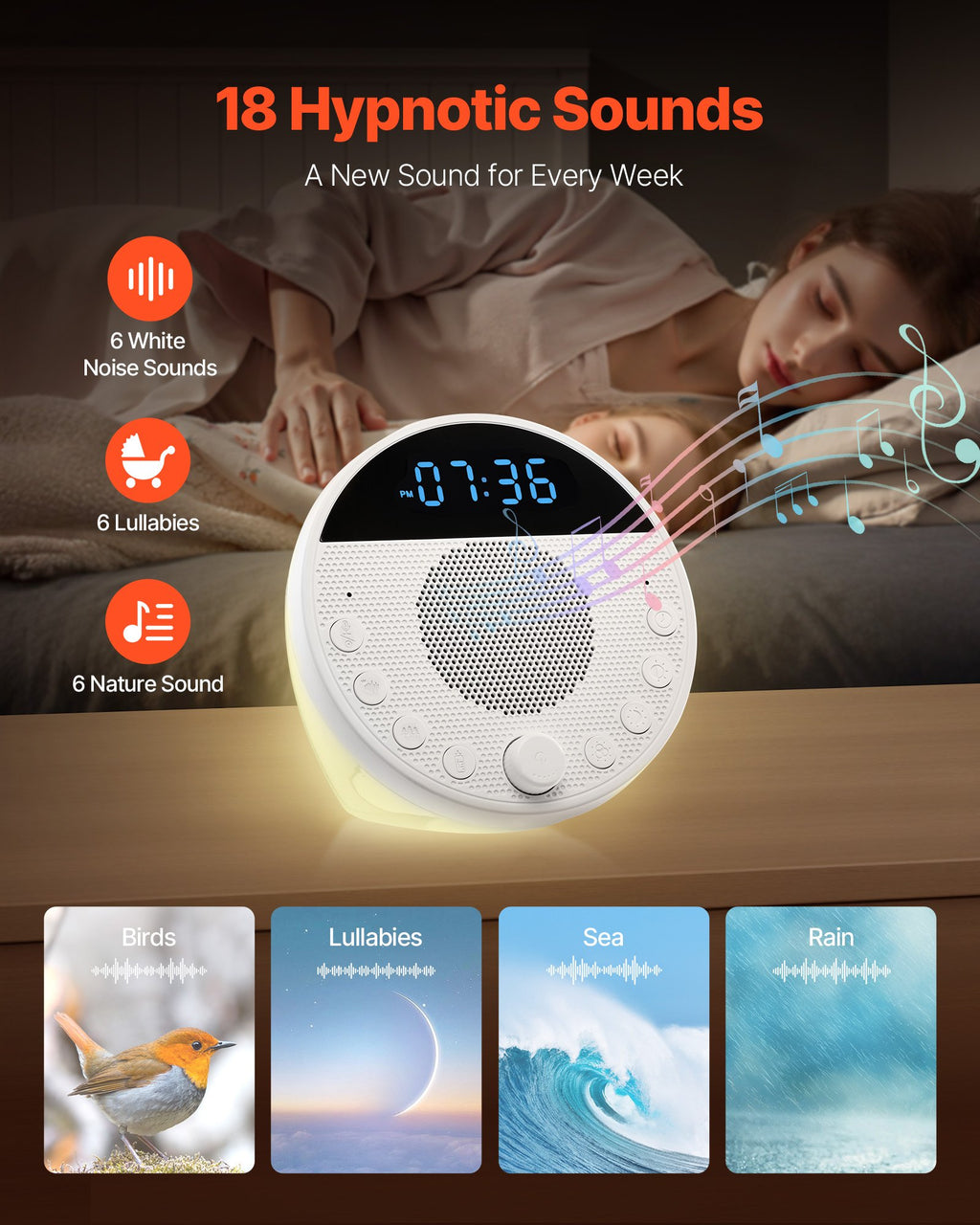 Mivorelle Baby Sleep Soother — 18 Soothing Sounds & Night Light