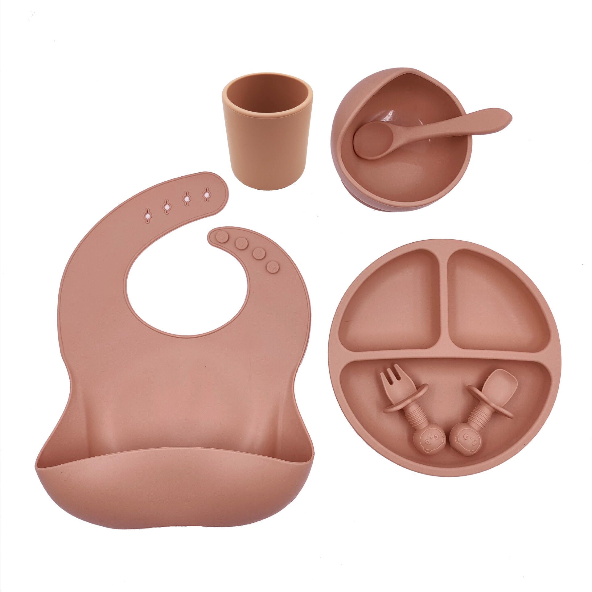 Mivorelle Baby Feeding Set — Silicone Bib, Bowl, Plate & Cutlery
